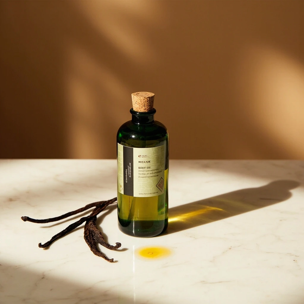 Botanical body oil in apothecary glass